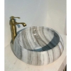 Lavabo Đá Tròn Mỏng phình Thân Trắng Vân Nâu BST18 (LBD05)