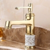 Vòi Lavabo Hoa văn Trắng Vàng 20cm LUSENTER (VLB26)