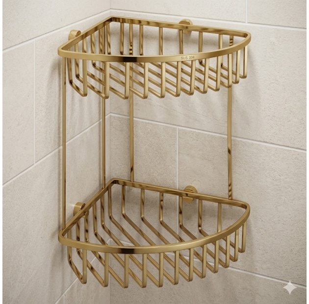 Kệ Góc Inox 2 Tầng Màu Vàng (KG09)