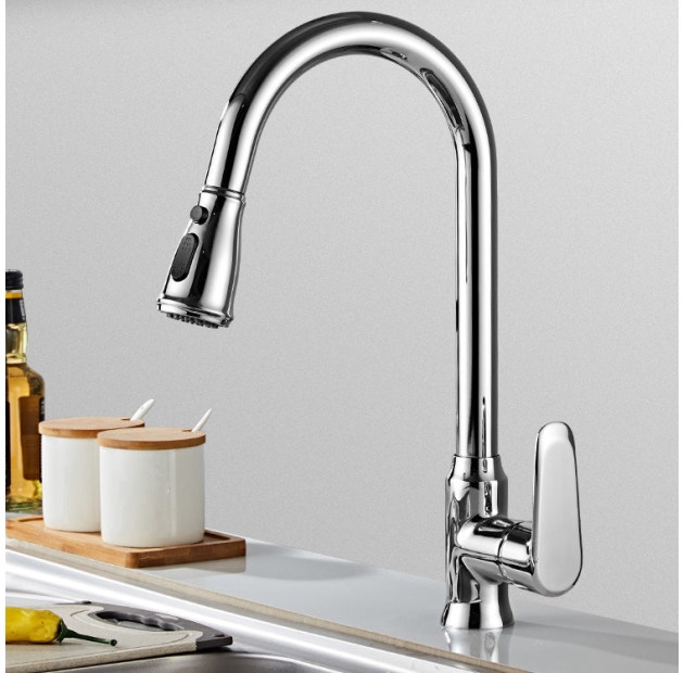 Vòi Rửa Chén Nóng Lạnh Phủ Crom Dây Rút LUSENTER (VC13)