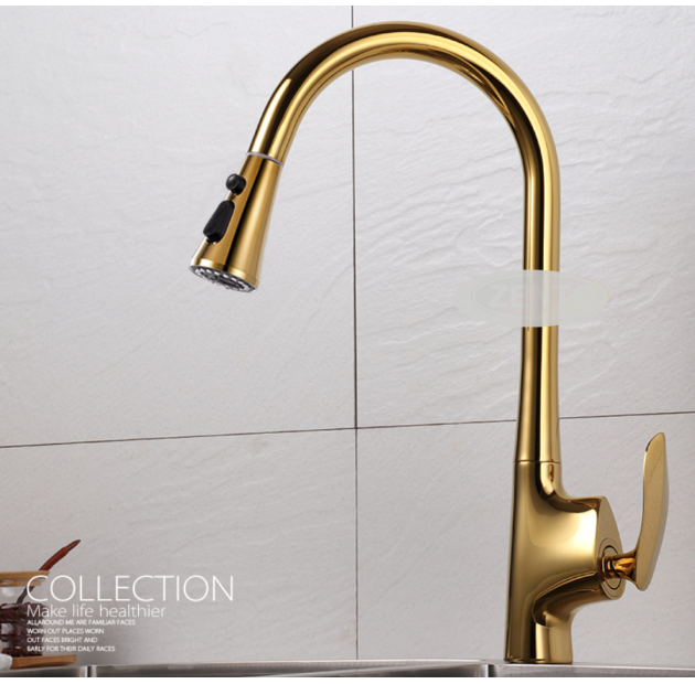 Vòi Rửa Chén Bát Nóng Lạnh Dây Rút Vàng Đồng (VC80)