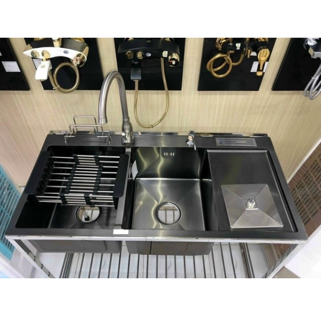 Chậu 2 Hộc Có Cánh Đựng Dao, Thớt, Rác KT 100X48x23  (BRC43)