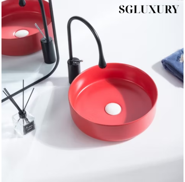 Lavabo Đặt Bàn Tròn Đỏ LUSENTER (LB18)