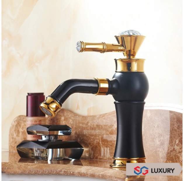 Vòi Lavabo Kim Cương Đen Vàng 20cm LUSENTER (VLB34)