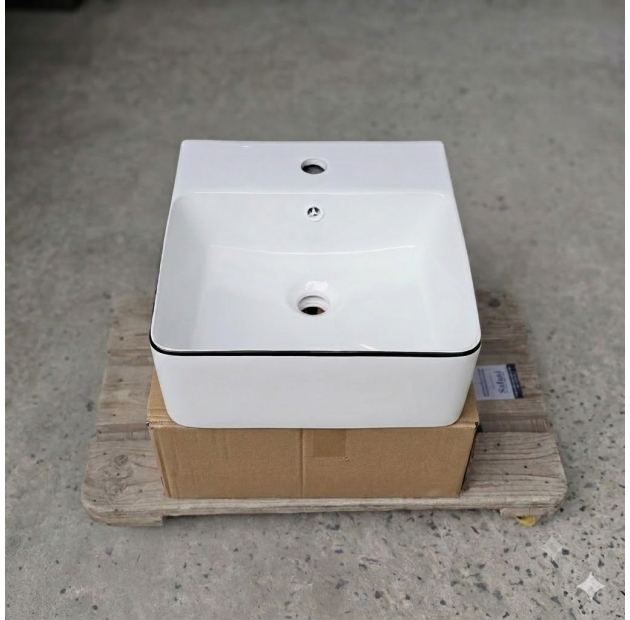 Chậu Lavabo Vuông Treo Tường Viền Đen (LBTT13)