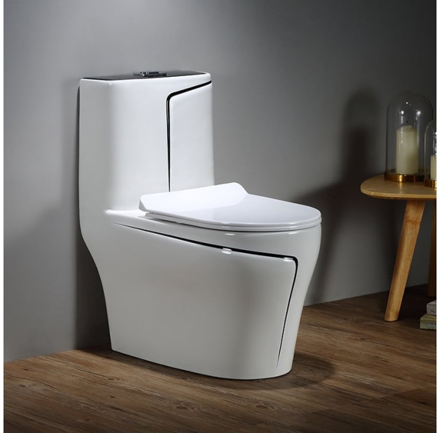 Bồn Cầu Một Khối Trắng Sọc Đen LUSENTER (BCMK22)