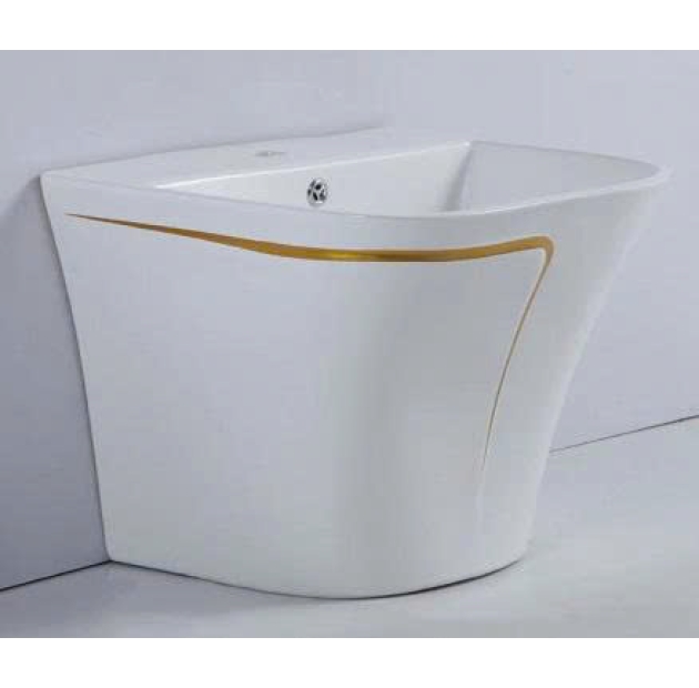 Lavabo Liền Khối Trắng Sọc Vàng Treo Tường LUSENTER(LBTT08)