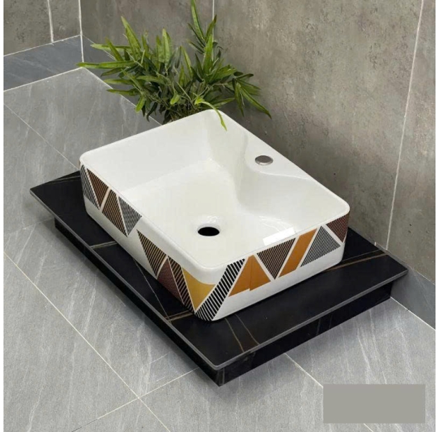 Lavabo Vuông đặt bàn họa tiết Tam Giác đủ màu (LB69)
