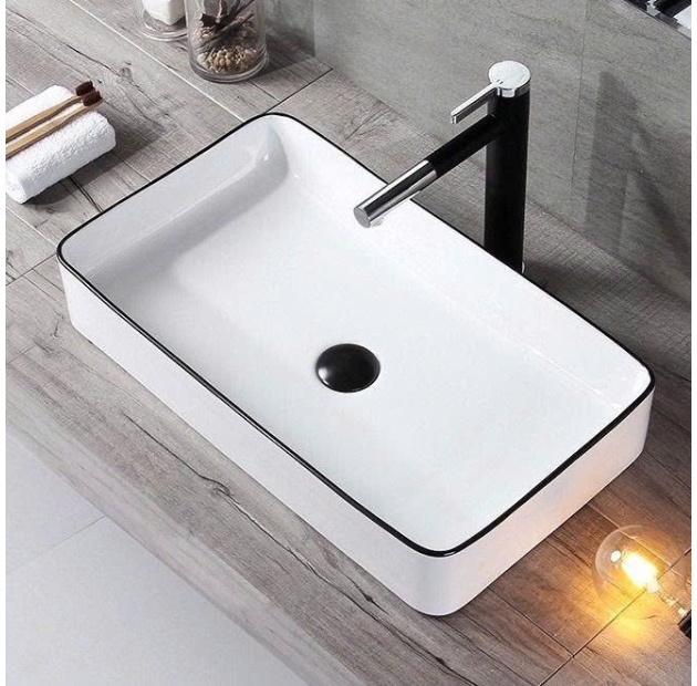 Lavabo Đặt Bàn Chữ Nhật Trắng Viền Đen LUSENTER (LB09)