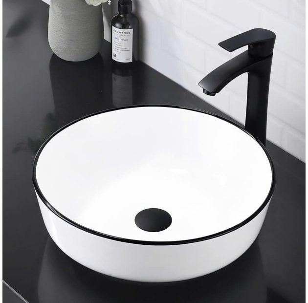 Lavabo Đặt Bàn Trắng Tròn Viền Đen LUSENTER (LB06)