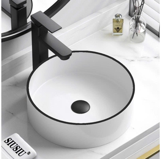 Lavabo Đặt Bàn Trắng Tròn Viền Đen LUSENTER (LB07)