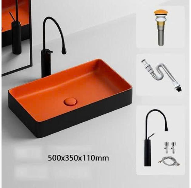 Lavabo Chữ Nhật Đen Cam LUSENTER (LB49)