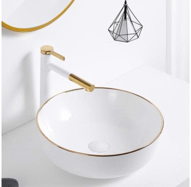 Lavabo Đặt Bàn Tròn Viền Vàng LUSENTER (LB11)