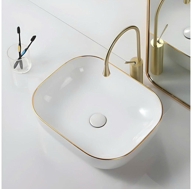 Lavabo HCN Bo Góc Viền Vàng (LB71)