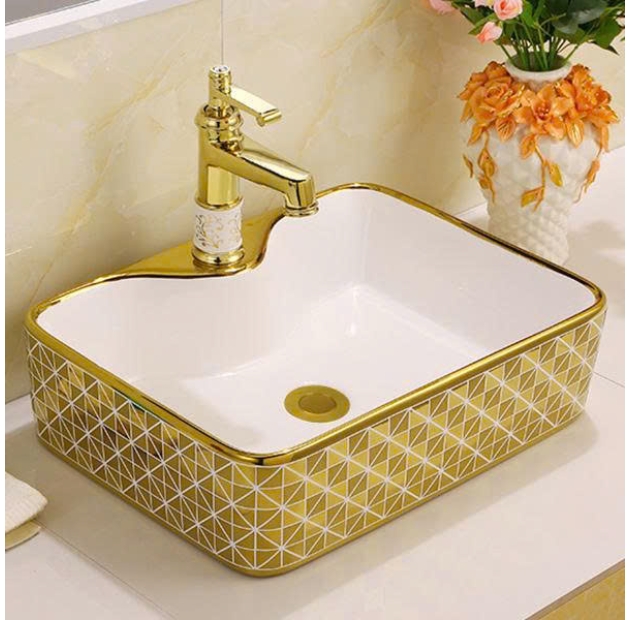 Lavabo Đặt Bàn Chữ Nhật Họa Tiết Tam Giác Vàng LUSENTER(LB39)