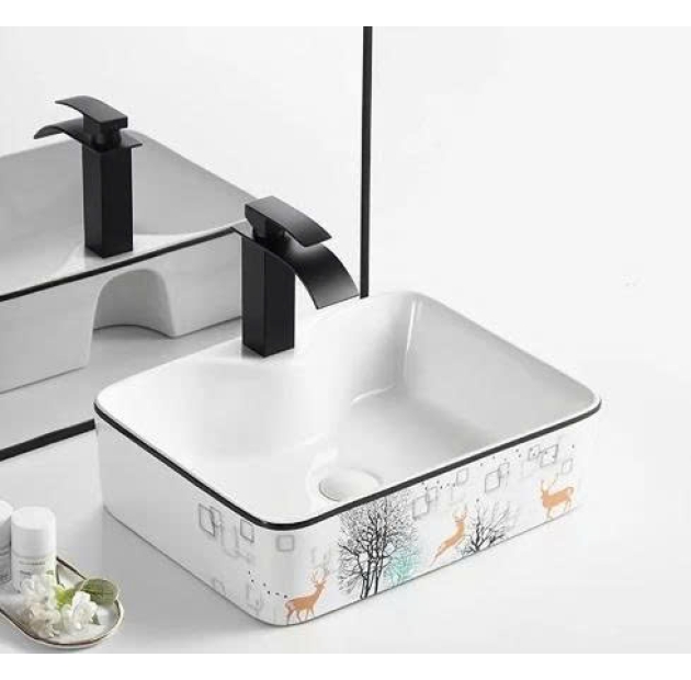 Lavabo Đặt Bàn Chữ Nhật Họa Tiết Hươu Vàng LUSENTER (LB27)