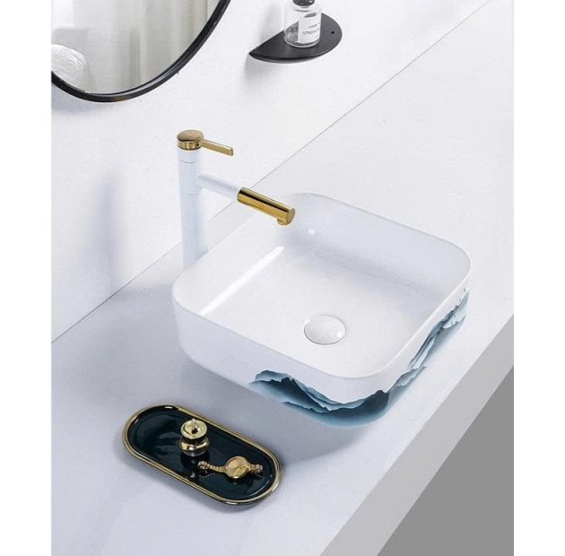 Lavabo Vuông Họa Tiết BIỂN XANH (LB41)