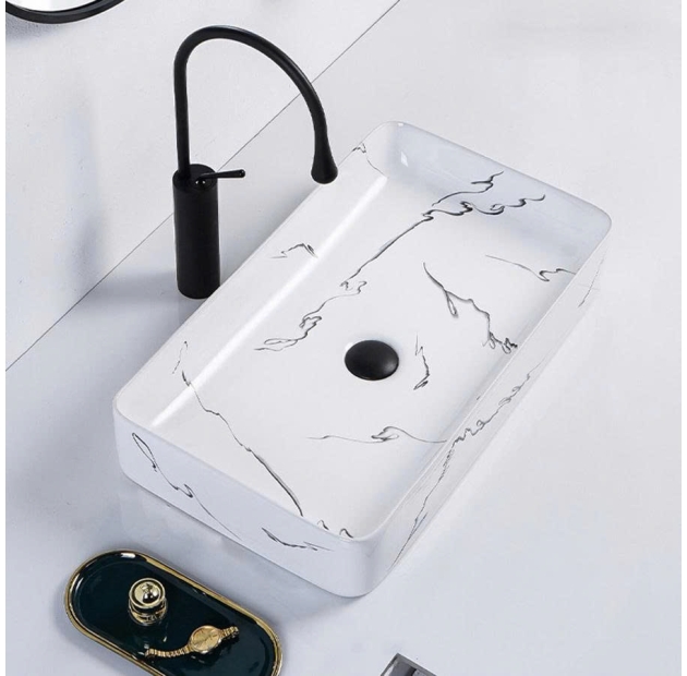 Lavabo Đặt Bàn Vân Đá Trắng Chữ Nhật LUSENTER (LB34)
