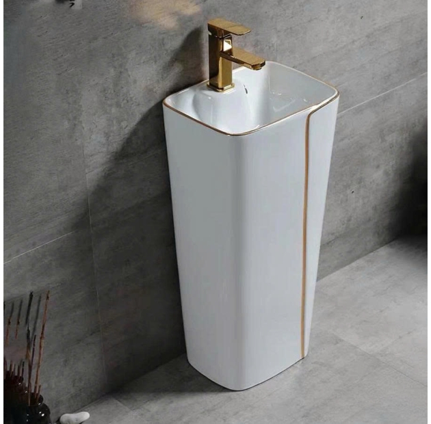 Lavabo Trụ Đứng Liền Khối Viền Vàng LUSENTER(LBT02)