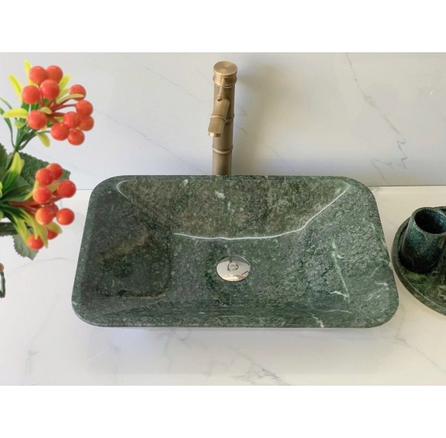 Lavabo Đá Chữ Nhật Vát Cạnh Xanh Ấn Độ BST60 (LBD22)