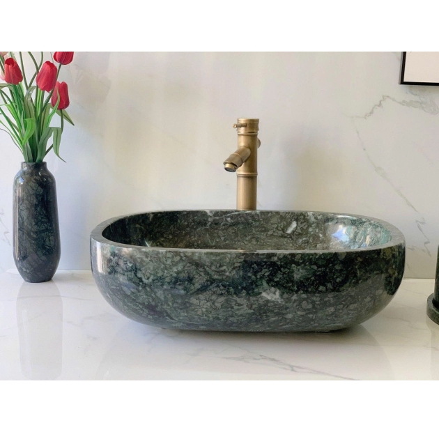 Lavabo Đá Bầu Dục Xanh Ấn Độ BST65 (LBD19)