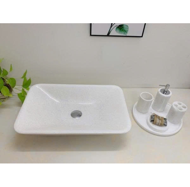Lavabo Đá Chữ Nhật Trắng Vát Cạnh BST57A (LBD04)