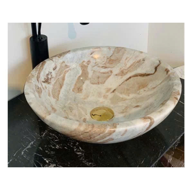 Lavabo Đá Tròn Mỏng Trắng Torento Ấn Độ TTA01 (LBD09)