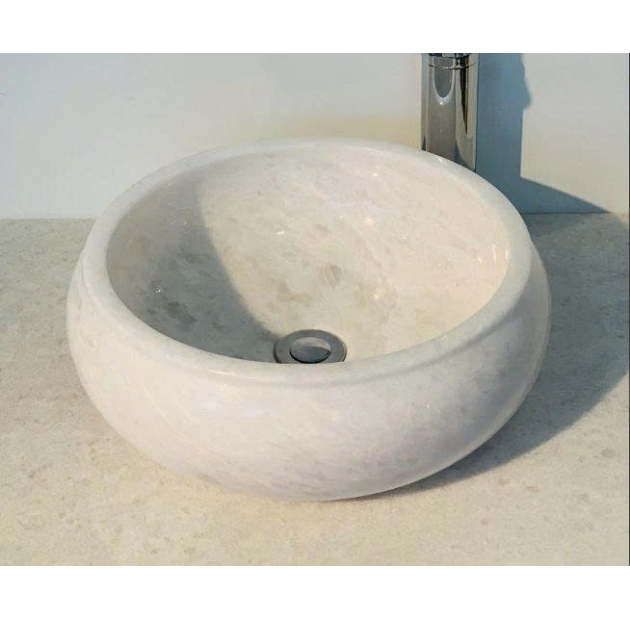 Lavabo Đá Trắng Tròn Mỏng Phình Thân BST13 (LBD02)