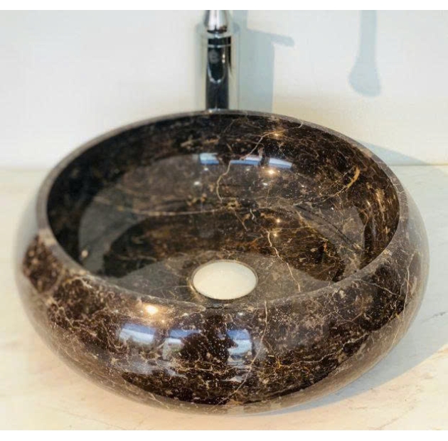 Lavabo Đá Tròn Mỏng Phình Thân Nâu Ý BST18 (LBD06)