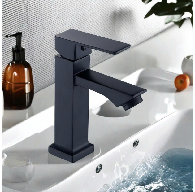 Vòi Lavabo Lạnh Vuông 2 Tấc Đen (VLB77)