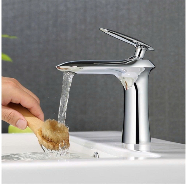 Vòi Lavabo Lá Xoài Đồng Thau Mạ Crom (VLB42)