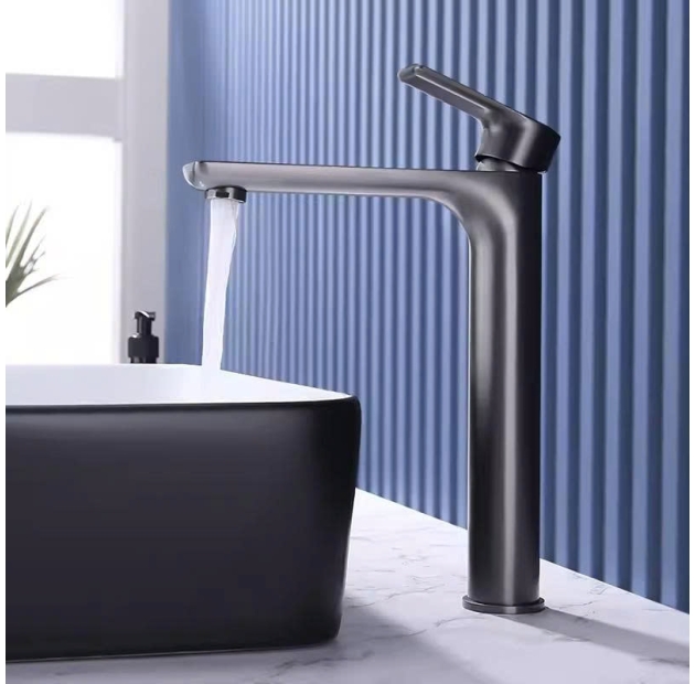 Vòi Lavabo Tròn Tay Vuông Xám 30cm (VLB73)