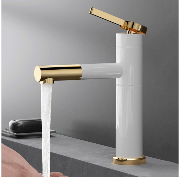 Vòi Lavabo Đồng TRẮNG - VÀNG 20cm LUSENTER ( VLB15)