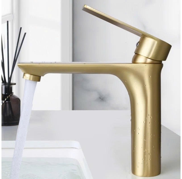 Vòi Lavabo Tròn Tay Vuông Mạ Vàng 20cm (VLB70)