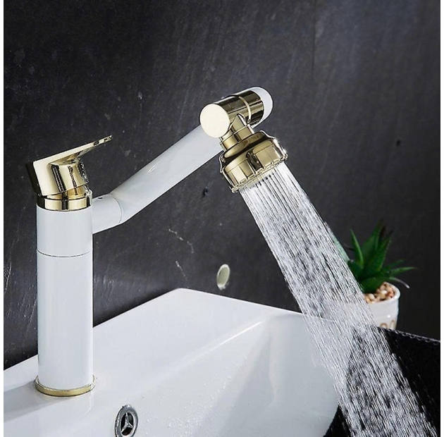 Vòi Lavabo Đồng 360 Trắng - Vàng LUSENTER ( VLB11)