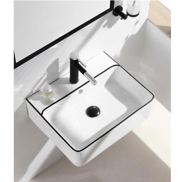 Chậu Lavabo Vuông Treo Tường Viền Đen (LBTT13)