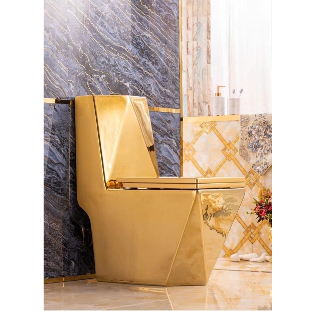 Bồn Cầu Một Khối Men Sứ Vàng Đồng Cao Cấp