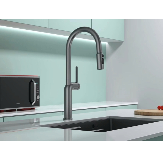 Vòi Chén Nóng Lạnh Dây Rút Mạ Crome & Nano Xám (VC68)