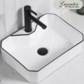 Lavabo Vuông Trắng Viền Đen có Để Vòi (LB67)