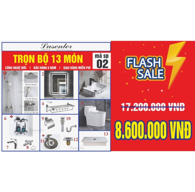 Combo Nhà Vệ Sinh Trọn Bộ 13 Món - CB10