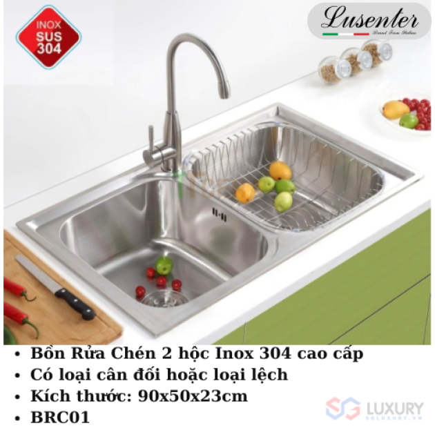 Chậu Rửa Chén Inox 2 Hộc  LUSENTER (BRC01)