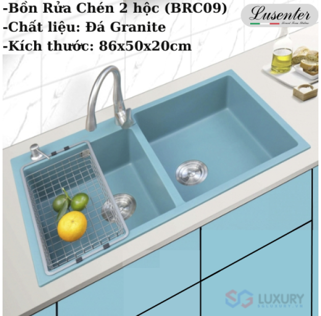 Chậu Rửa Bát Đá Nhân Tạo 2 Hộc Lớn LUSENTER (BRC09)