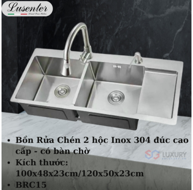 Chậu Rửa chén Inox Đúc Có Bàn Chờ LUSENTER (BRC15)