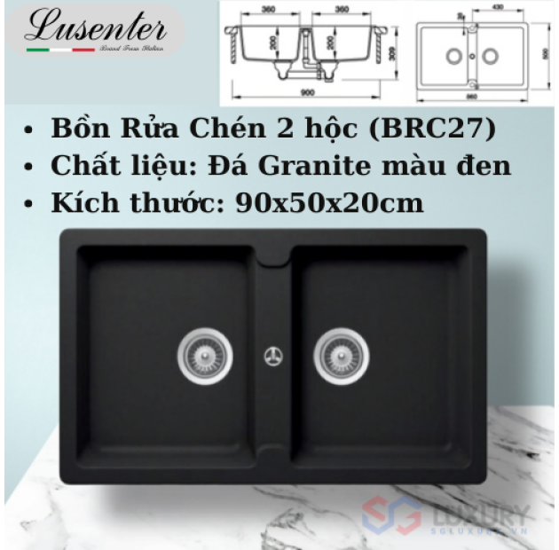  Chậu Rửa Chén Đá Granite 2 Hộc Cân LUSENTER (BRC27)