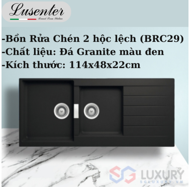 Chậu Rửa Chén Đá Granite 2 Hộc Lệch LUSENTER (BRC29)