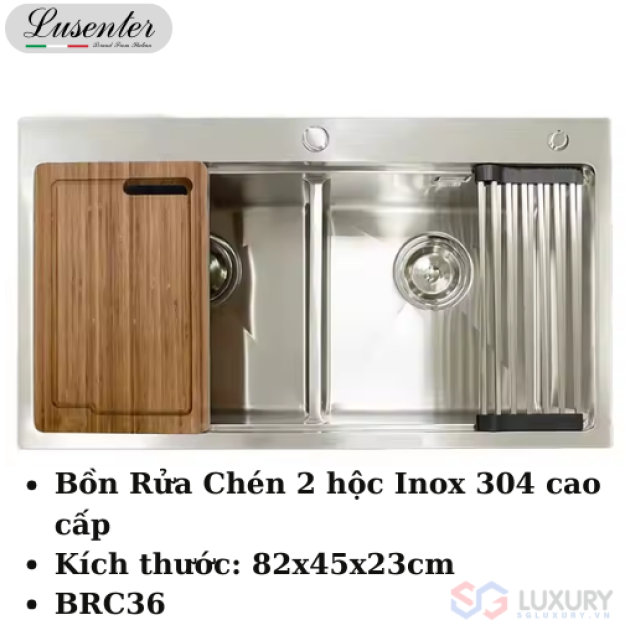 Chậu rửa chén 2 hộc inox 304 - 82x45cm LUSENTER (BRC36)