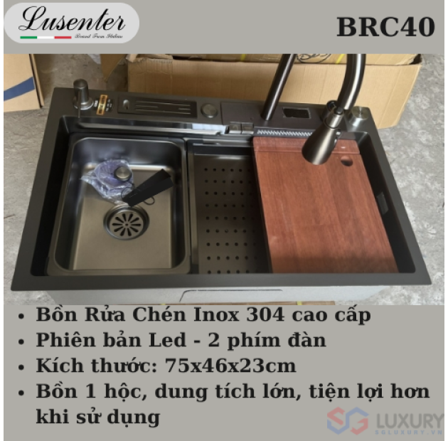 Bồn Rửa Chén 2 phím Có Hộc Dao 75x46 (BRC40)