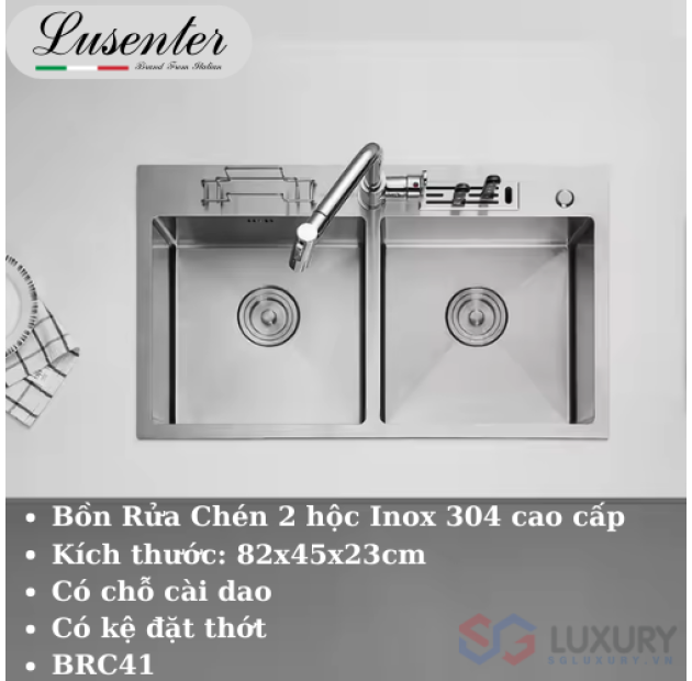 Chậu Rửa Chén 2 Hộc Inox 304 82x45 LUSENTER (BRC41)