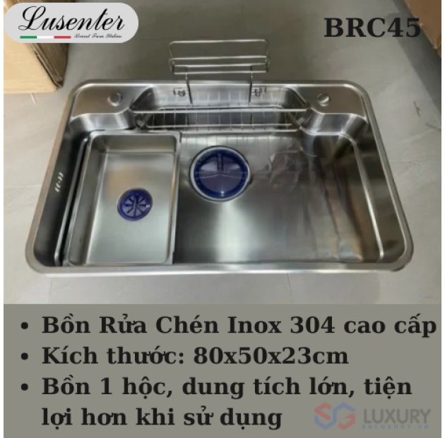 Bồn Rửa Chén Inox + Kệ Đựng Thớt - 80x50x23cm (BRC45)