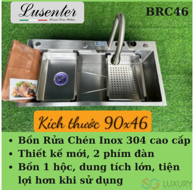 Bồn Rửa Chén 1 Hộc Inox 2 Phím 90x46 (BRC46)